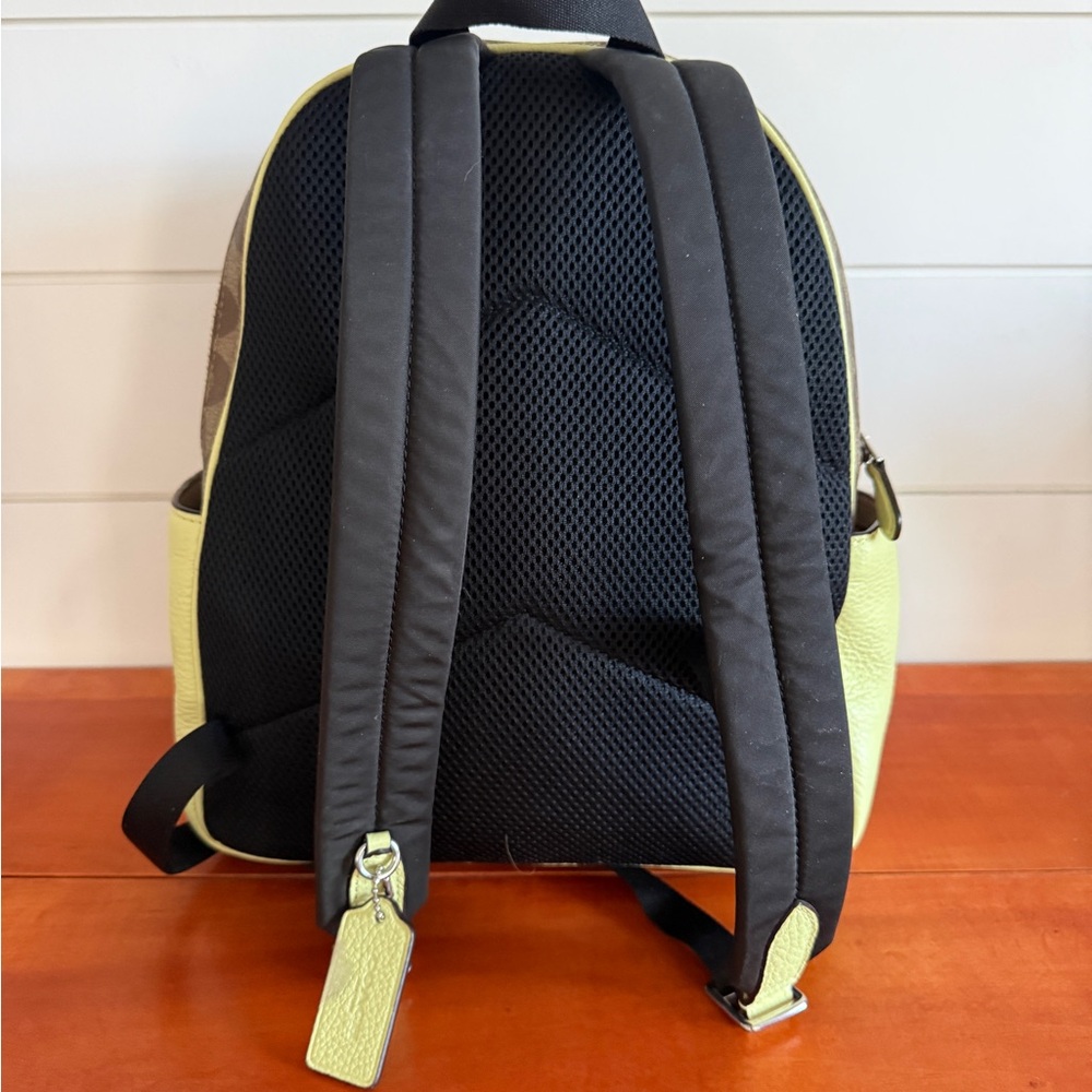 Coach Signature Brown and Pale Lime Green Backpack - Picture 4 of 15